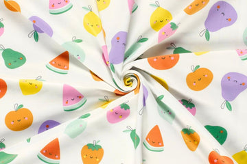 Jersey mit bunten Früchten, Obst, wollweiß, 0,5 m